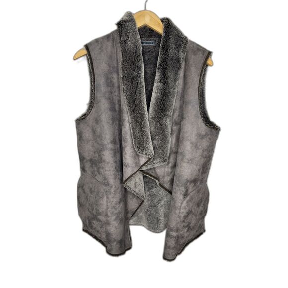 Velvet faux fur and suede open front vest brown size large - Picture 1 of 5